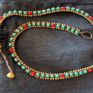 turquoise blue and red bead cuff
